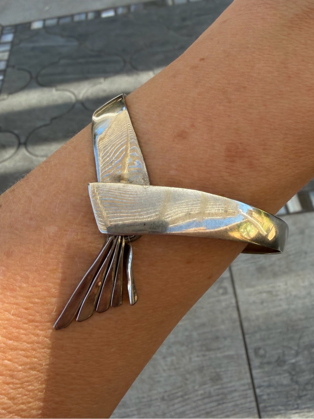 Vintage Silver Tone Metal Boho Ethnic Cuff Bracelet 7"